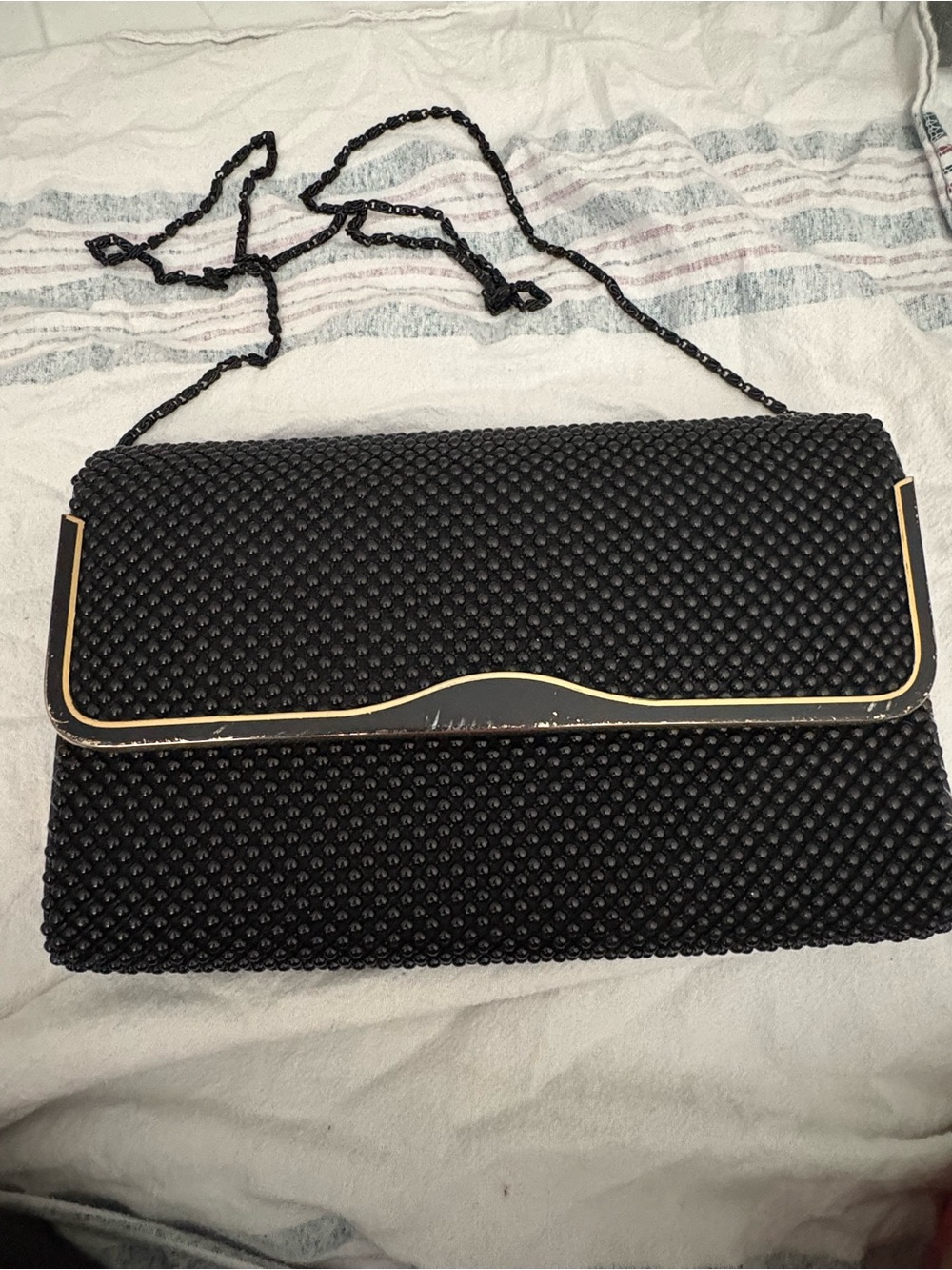 & Other Stories Black Beaded Shoulder Bag with Gold Trim